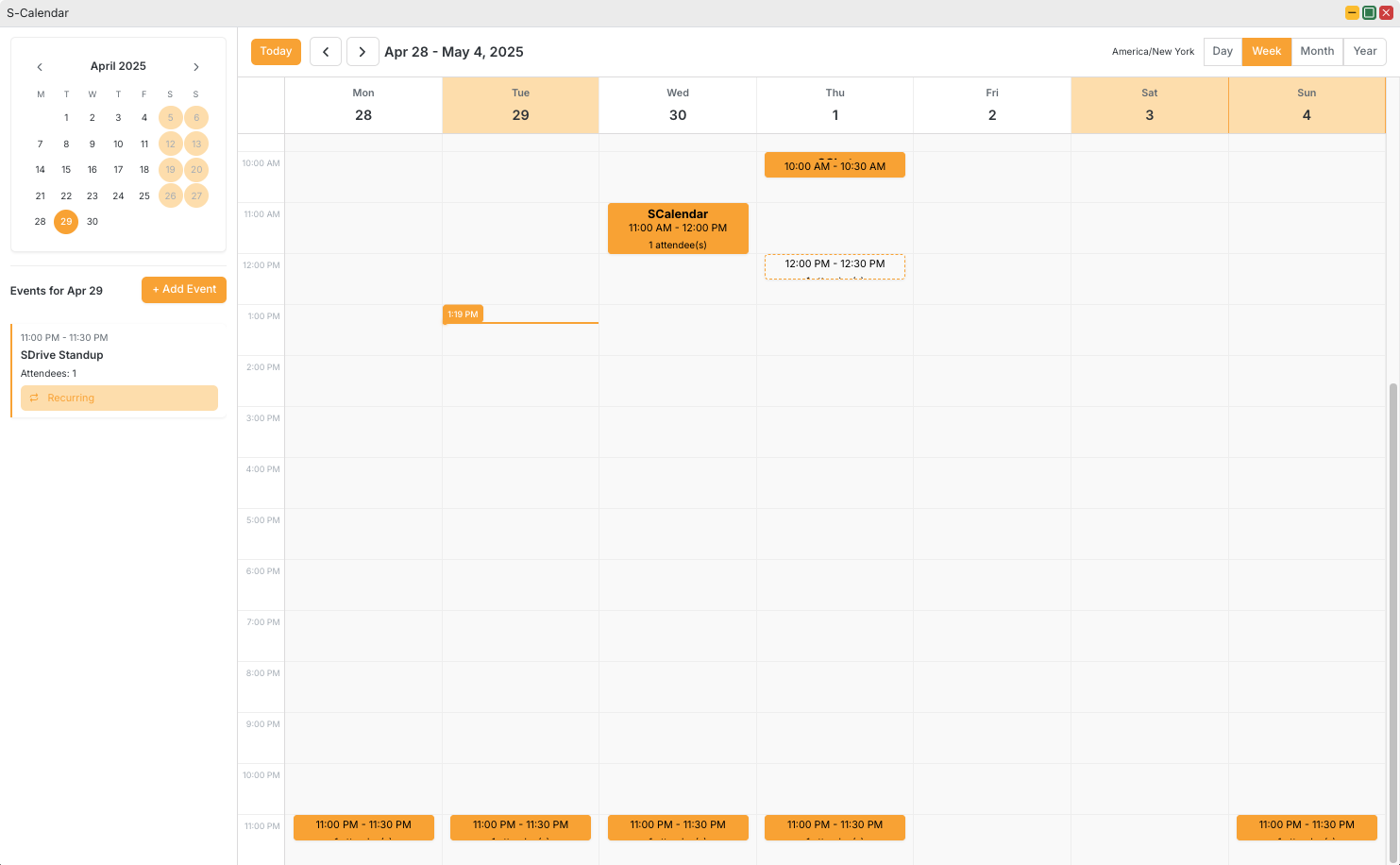 S-Calendar Dashboard Interface